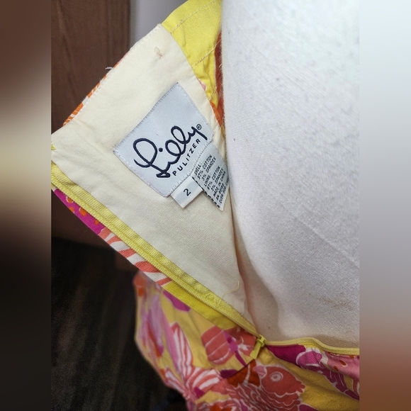 Vintage Lilly Pulitzer Tropical Floral Strapless Sheath Dress in Yellow and Pink - Picture 4 of 4